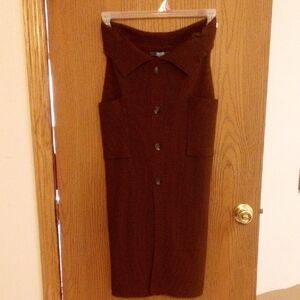 Coco brown Ribbed Buttoned Sheath skirt tags on front pockets wrap around tie